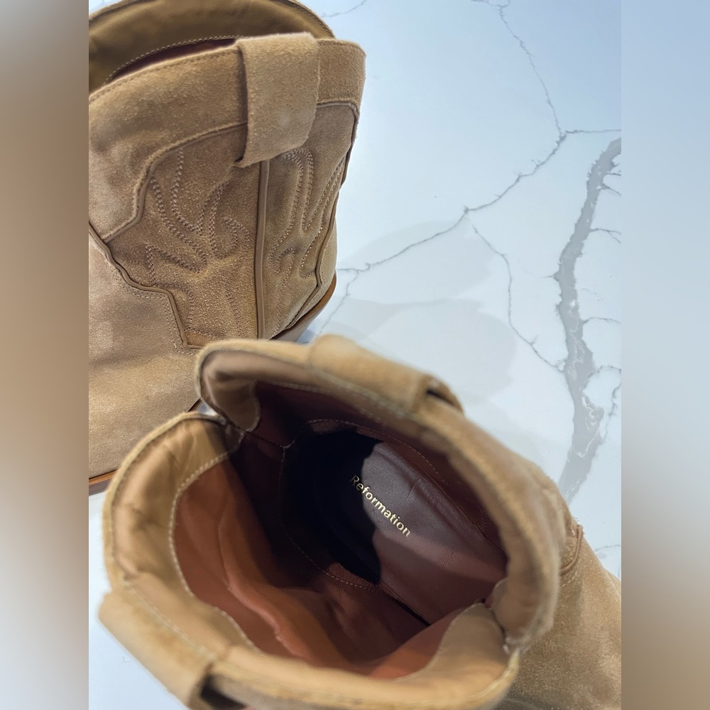 Reformation Tan Suede Western Ankle Boots - Otto - Picture 10 of 13